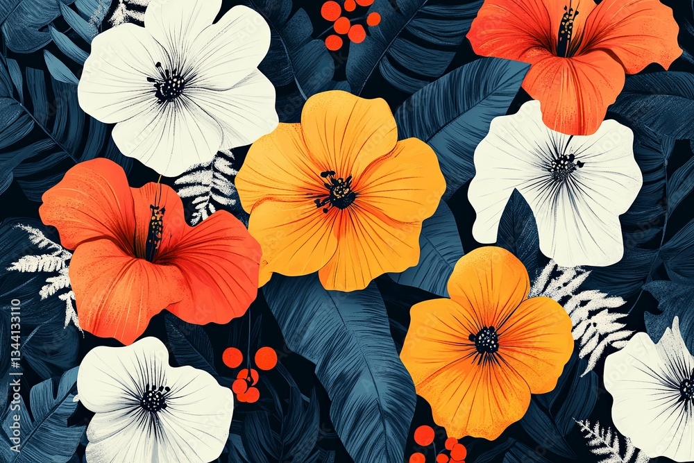 Colorful flowers and green leaves create an attractive floral arrangement design Colorful flowers and green leaves create an attractive floral arrangement design