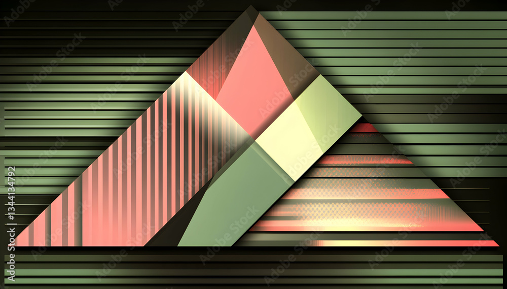 Abstract geometric design featuring overlapping triangles and stripes in muted pastel tones. Ideal for backgrounds, presentations, or modern design projects. Abstract geometric design featuring overlapping triangles and stripes in muted pastel tones. Ideal for backgrounds, presentations, or modern design projects.