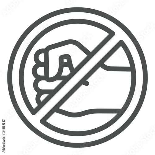 Hand fist forbidden line icon, stop war concept. Vector graphics. Prohibited fight and fist hitting sign on white background, outline style icon for mobile or web design.