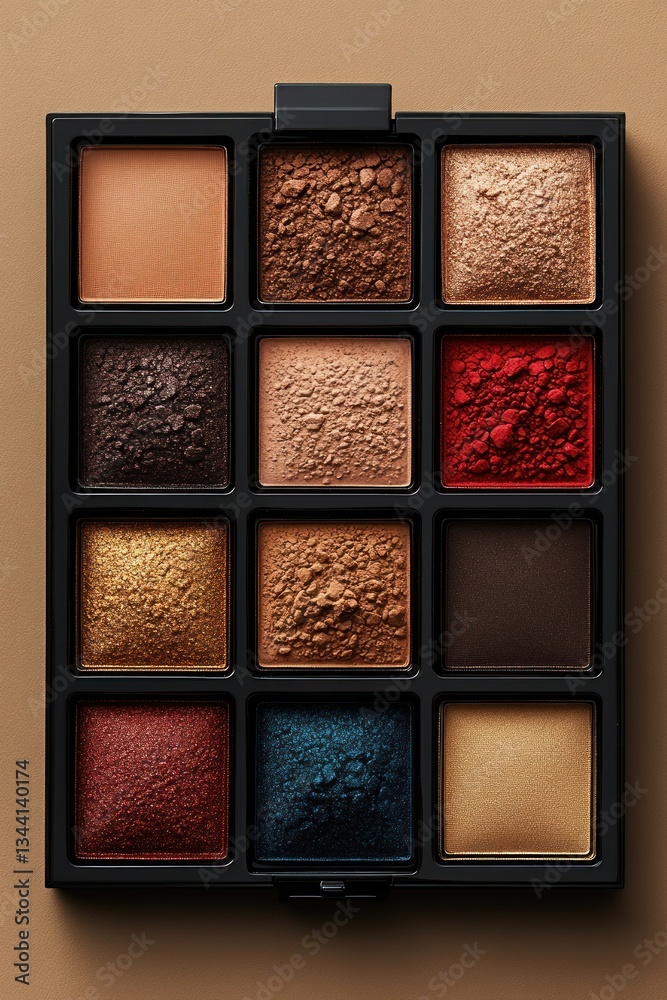 Fototapeta premium Neutral Eyeshadow Palette Swatches Simple Minimalist Makeup Aesthetic Natural Colors Beige Background