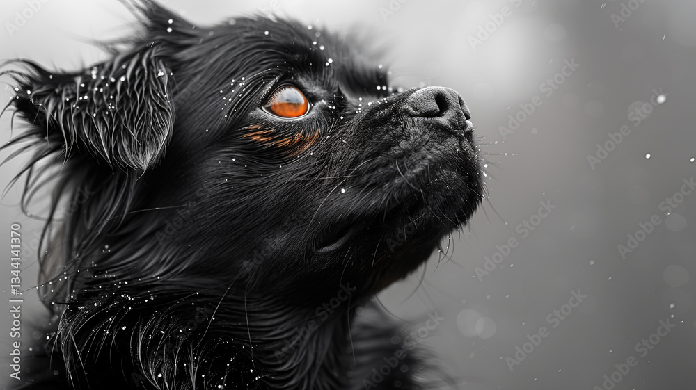 Small dog gazing attentively. A close-up captures the emotion in its eyes, with sharp fur details and a warm tone. Small dog gazing attentively. A close-up captures the emotion in its eyes, with sharp fur details and a warm tone.