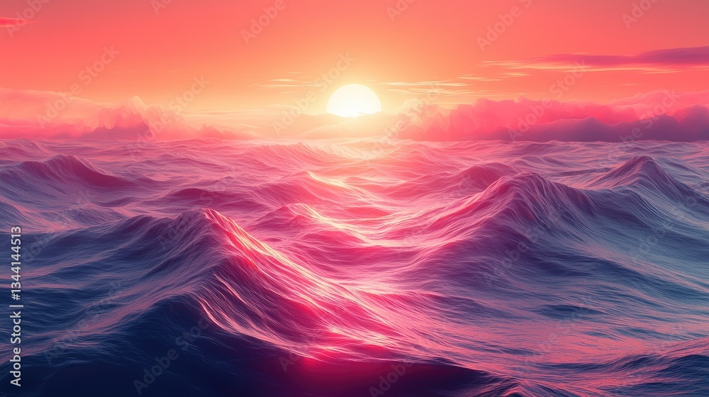 Obraz premium Serene sunset over gentle ocean waves with colorful reflections and clouds