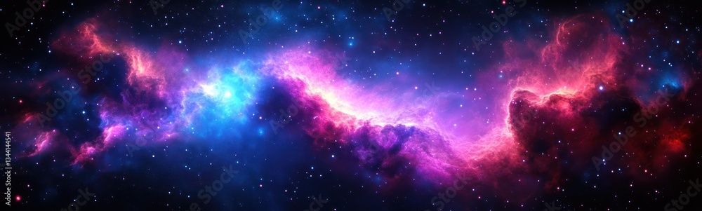 Naklejka premium Vibrant Cosmic Nebula with Glowing Stars in Deep Space