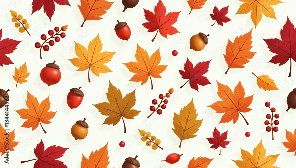 Obraz premium autumn vector pattern features leaves berries acorns seamless flat design warm colors intricate