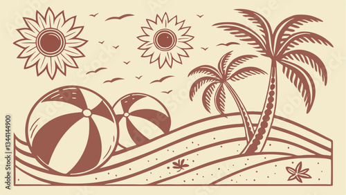 hand drawn summer duotone pattern design