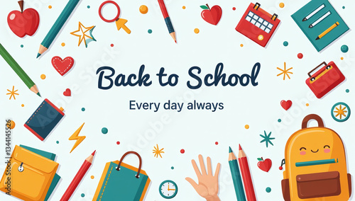 back school essential supplies cute icons fun learning experience every day