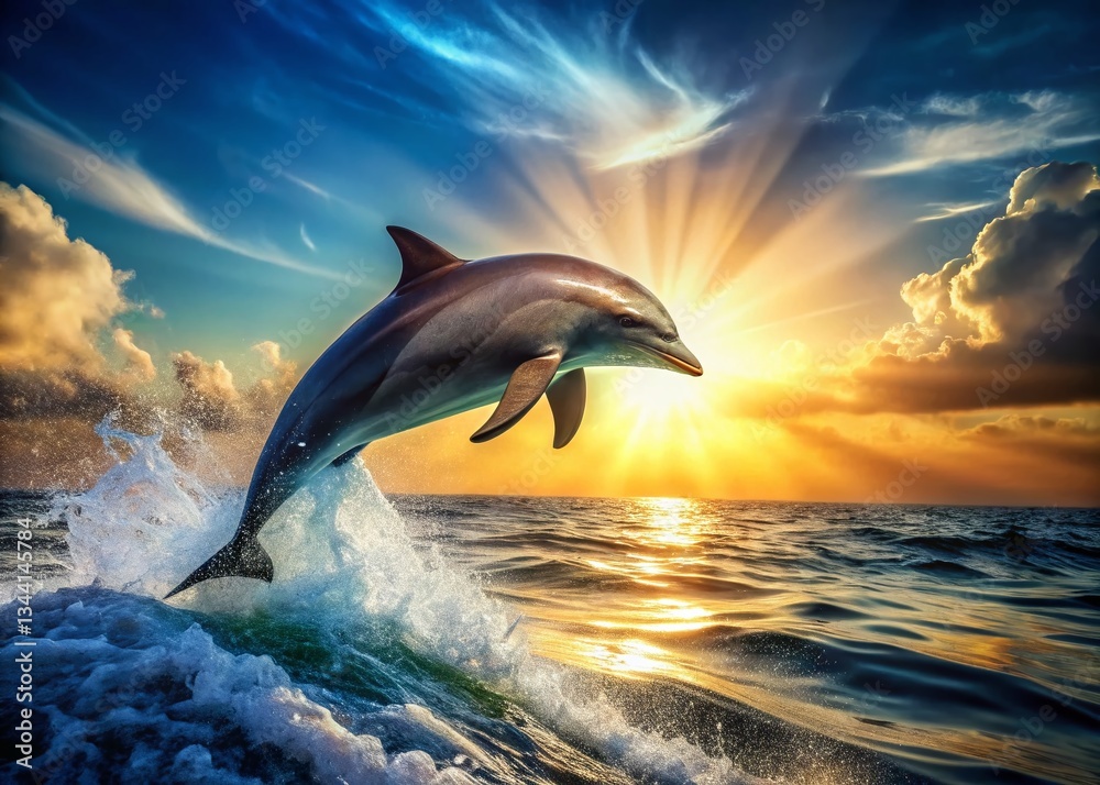 Fototapeta premium Majestic Dolphin Leap: Underwater Ocean Wildlife Back View