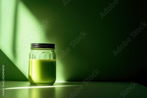 Wallpaper Mural Green smoothie in glass jar with side angle and natural backlighting Torontodigital.ca