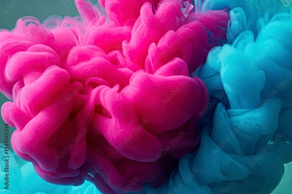 Fototapeta premium Abstract colorful ink explosion, blue and pink tones. Dynamic ink in water effect, ideal for vibrant backgrounds.