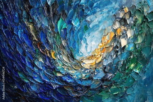 Abstract Oil Painting Swirling Blues and Greens.
