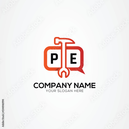 Letter PE Logo With Services Icon or Chat Logo Isolated Vector Illustration.