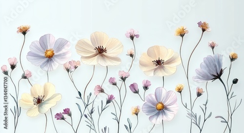 Watercolor Floral Border with Delicate Wildflowers in Pastel Tones for Invitations and Greeting Cards