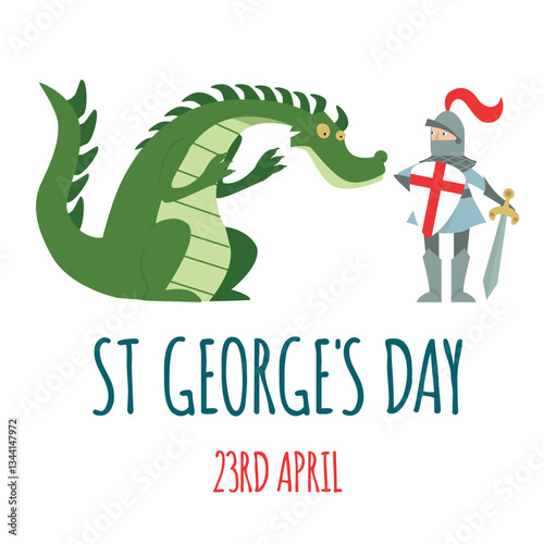 Card with knight and green dragon. St. George's Day