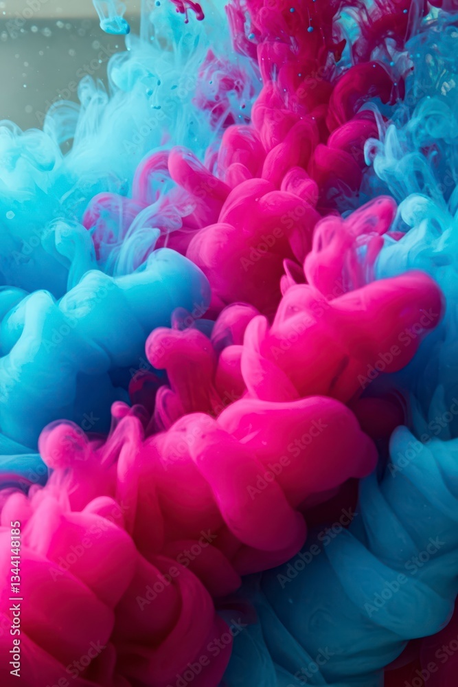 Fototapeta premium Abstract colorful ink explosion, blue and pink tones. Dynamic ink in water effect, ideal for vibrant backgrounds.