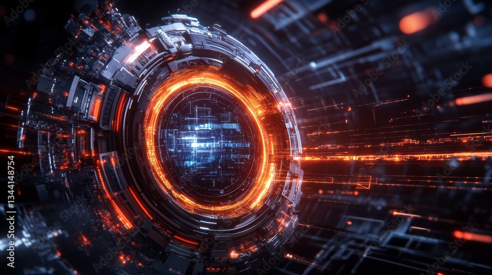 Fototapeta premium Futuristic Technology Abstract Circle Digital Realm 3D Visualization Sci-Fi Environment High-Tech Viewpoint