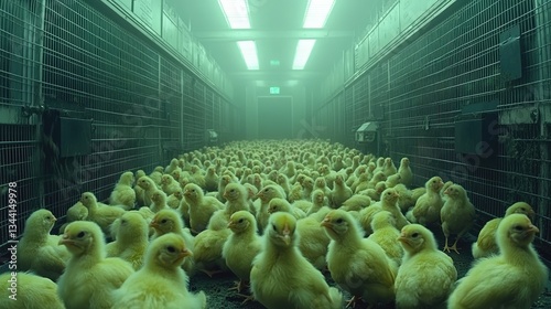 Obraz na płótnie Many baby chickens living in a large-scale farming operation. Ai generated w salonie