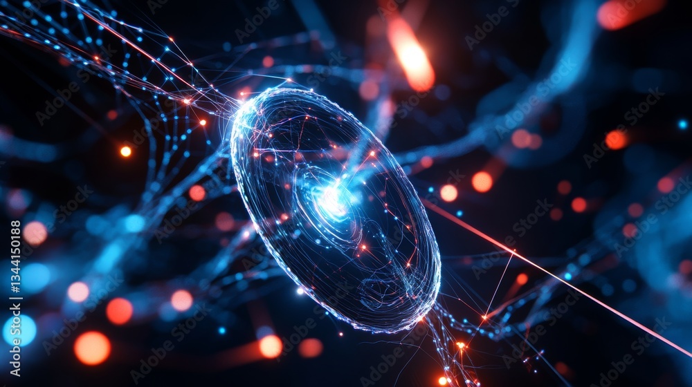 Obraz premium Dynamic Abstract Digital Network Sphere Visualization Virtual Space Digital Art Futuristic Environment 3D Perspective Technology Concept