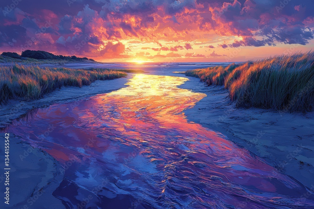 Fototapeta premium Coastal Sunset Reflection.