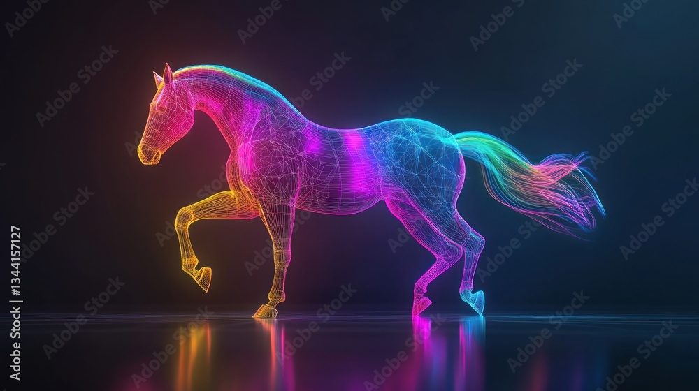 Fototapeta premium Neon Horse Silhouette in Abstract Digital Art