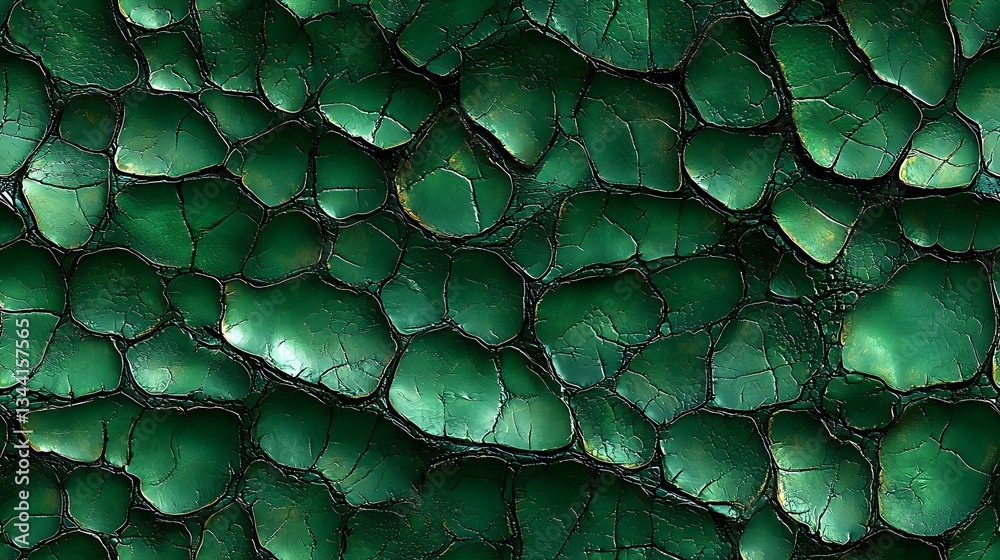 Obraz premium Emerald green cracked texture with dark fissures creating organic cellular pattern. Abstract background with natural stone or mineral appearance for luxury design.