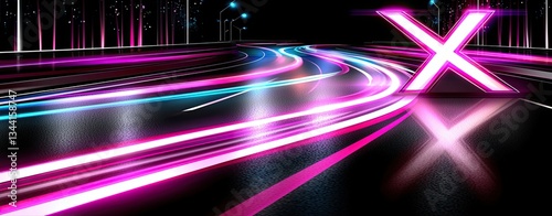 Vibrant Night Scene with Neon Lights and Dynamic Motion on a Futuristic City Road