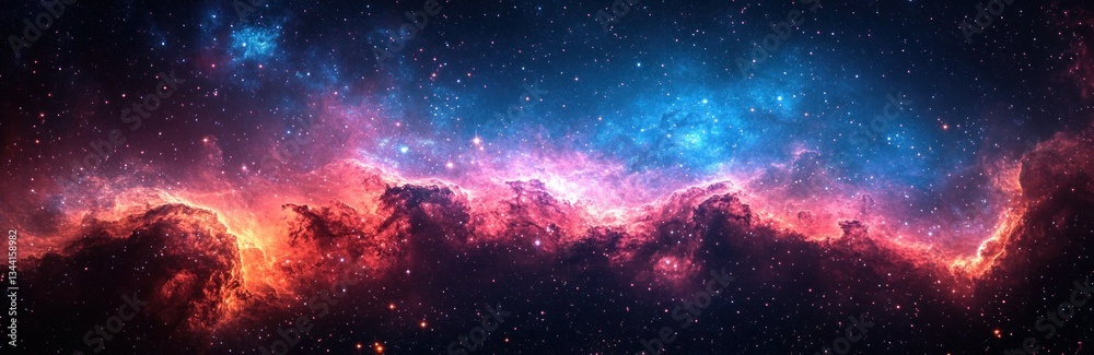 Fototapeta premium Vibrant Cosmic Scene with Colorful Nebula and Starry Sky