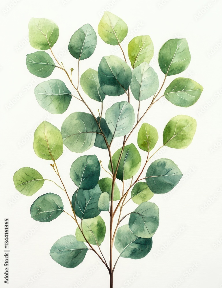 Obraz premium Watercolor Eucalyptus Leaves Minimalistic Botanical Art Collection with Garden Herbs and Branches