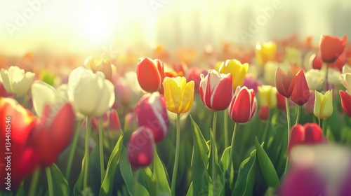 Vibrant Tulip Field: Colorful Nature's Beauty in Spring photo