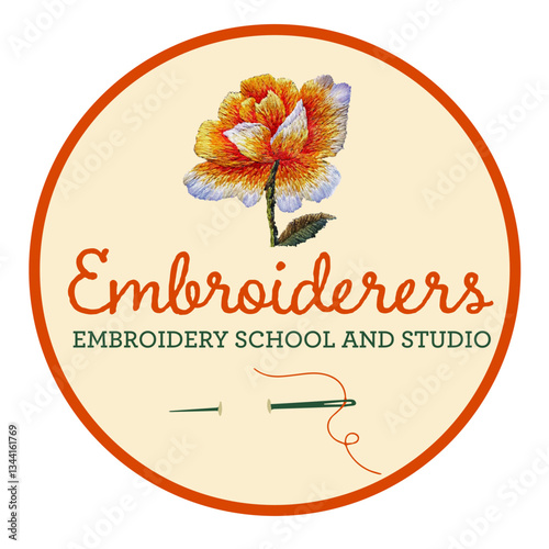 logo studio school flower embroidery embroiderers patchwork sewing design cross stitch needle thread