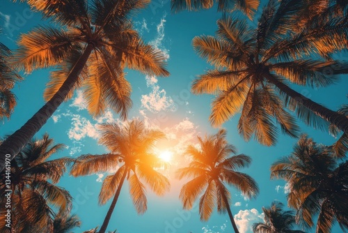 Wallpaper Mural Tropical palm trees with sunlight and colorful sunset sky clouds background Torontodigital.ca