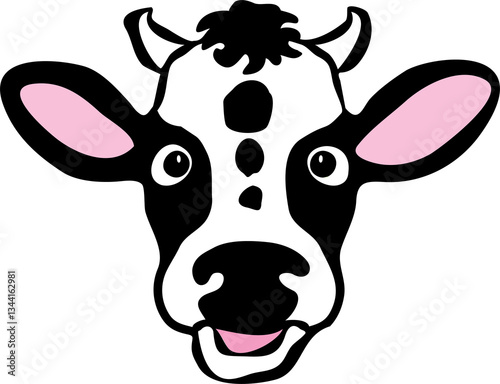 Illustration of a funny smiling cow head isolated on a transparent background. Cow head png