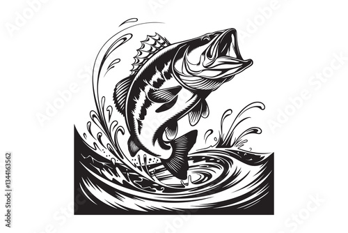 bass fishing black vector