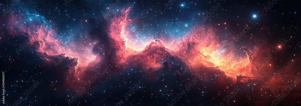 Fototapeta premium Vibrant Cosmic Nebula with Glowing Stars and Light Bursts in Deep Space