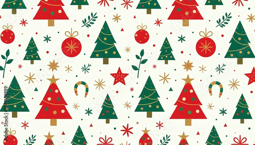 geometric christmas print featuring holiday icons trendy red green gold colors suitable wrapping paper home decor