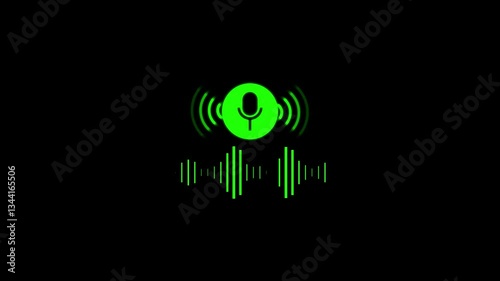 Audio wave with microphone icon animation.voice recording and podcast mic microphone button icon animation.Voice recording concept. Mobile and other devisee application, Record sound and voice messag
