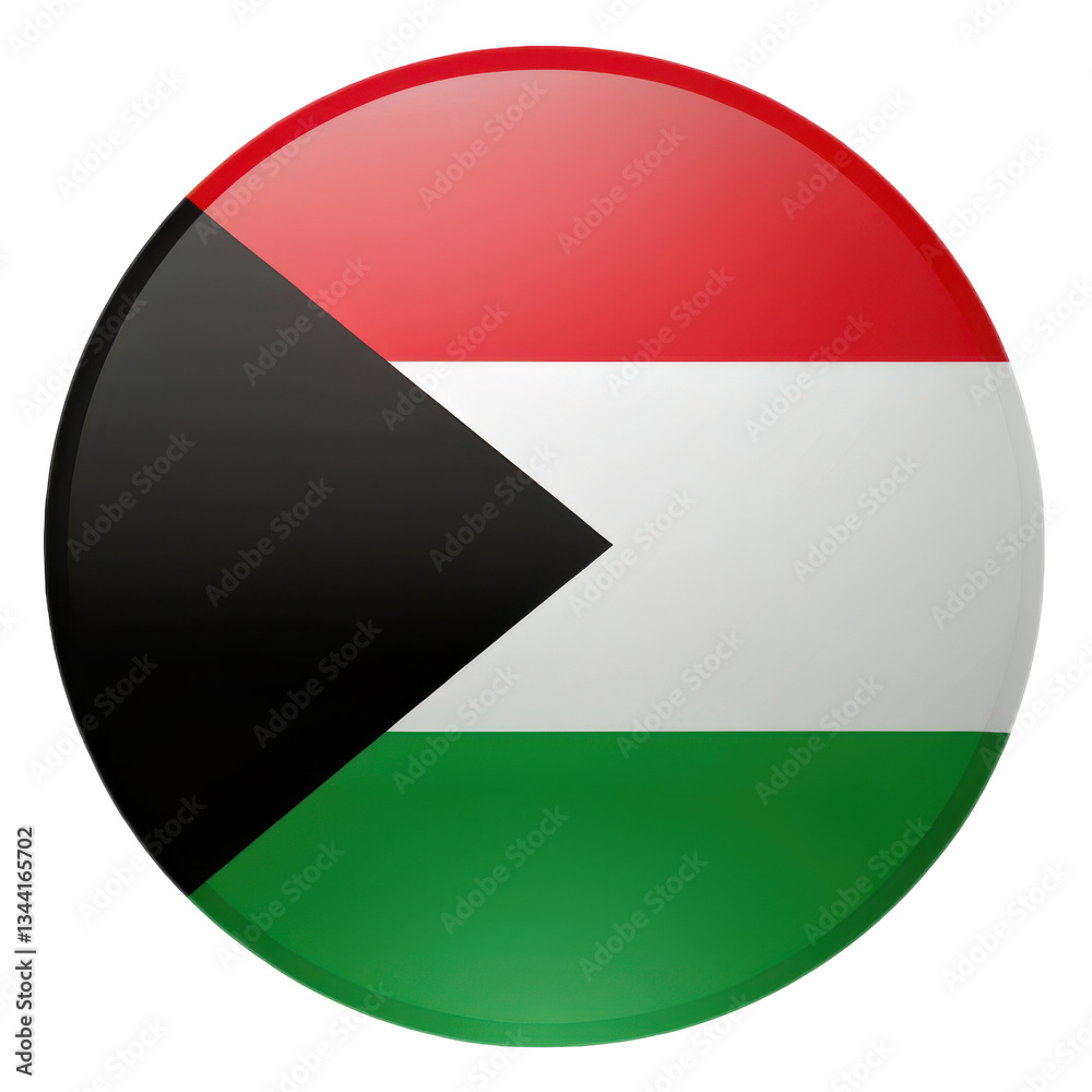Circular Palestine flag with red triangle and black, white, green stripes on transparent background Circular Palestine flag with red triangle and black, white, green stripes on transparent background
