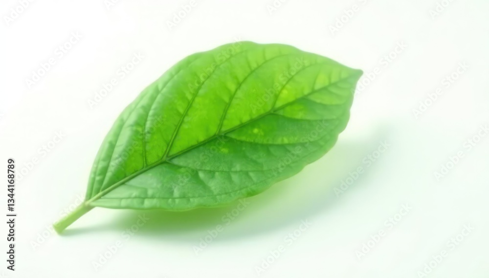 Fototapeta premium Single leafy green isolated on white background with subtle texture, single leaves, greens, isolated plants