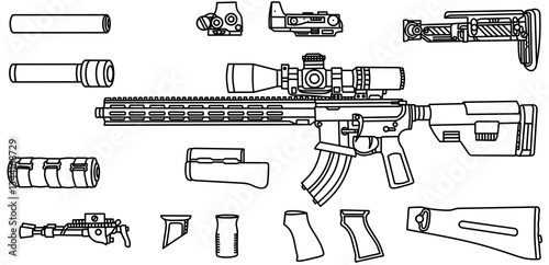 Tableau sur toile Automatic rifle drawn with lines