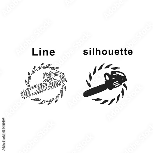 silhouette of tree cutting saw