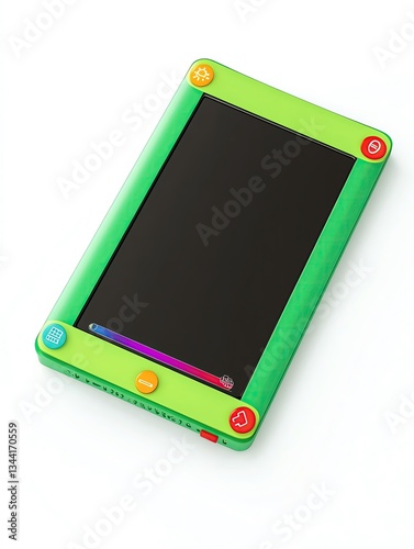 Colorful tablet with playful design features.