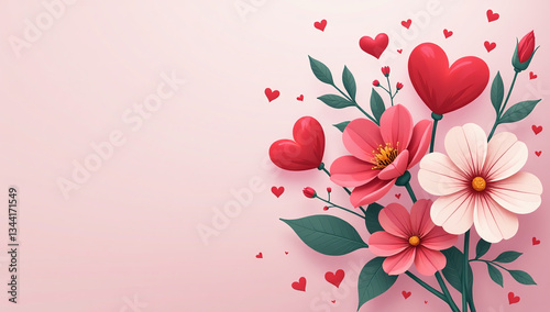 ion bouquet flowers valentine day love concept greeting card poster banner lovely romantic background flat cartoon vector