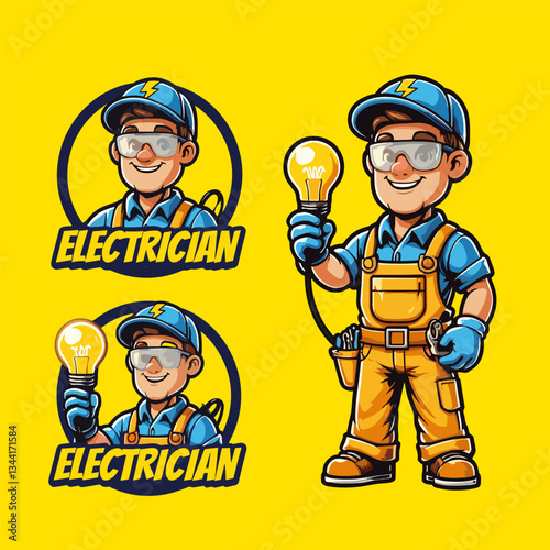Electrician mascot logo character cartoon vector