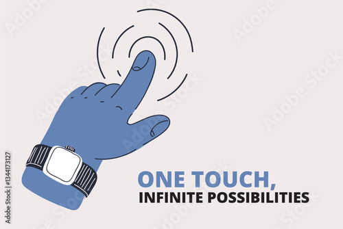 Cartoon vector illustration of a finger tapping a touchpad, symbolizing digital interaction and modern technology.