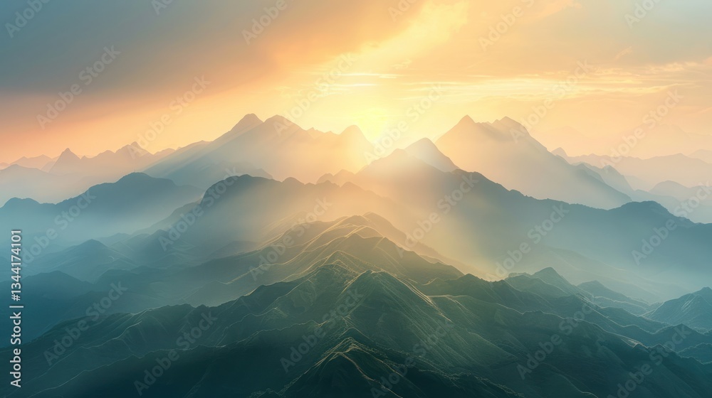 Obraz premium Majestic mountain range at golden sunrise