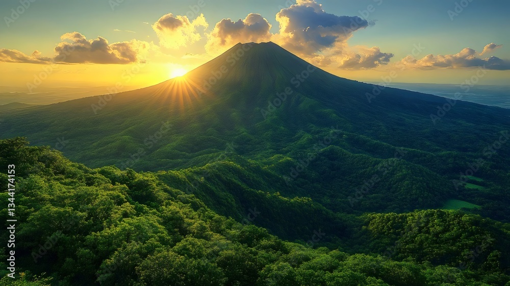 Fototapeta premium A mountain range with a bright sun shining on it