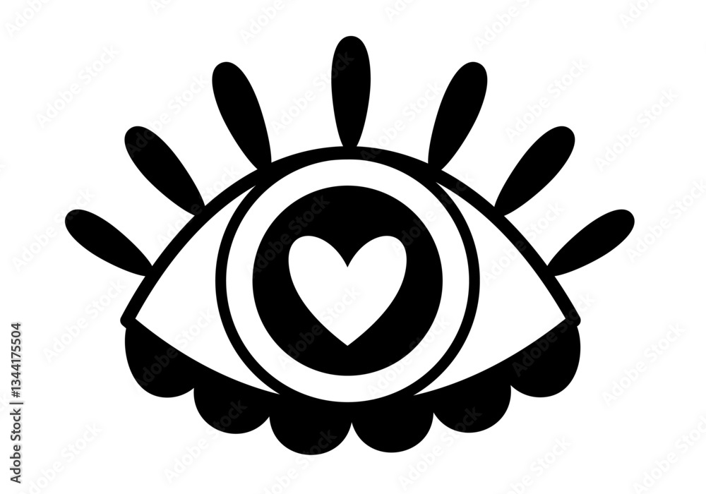 Black and white retro groovy eye clipart, hand drawn vector illustration in flat style. Black and white retro groovy eye clipart, hand drawn vector illustration in flat style.