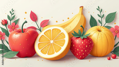 modern print features abstract fruit artwork paper cut contemporary art elements trendy wall decor