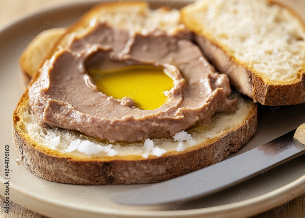 Delicious Chicken Pâté on a Small Plate with Bread & Knife Cozy Kitchen Setting Gourmet Food Photography High-Resolution Stock Image for Culinary & Dining Themes Delicious Chicken Pâté on a Small Plate with Bread & Knife Cozy Kitchen Setting Gourmet Food Photography High-Resolution Stock Image for Culinary & Dining Themes