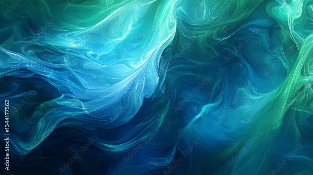 Obraz premium Freshness effect, blue air or wind flow with green leaves. Glow waves and swirls, wand trails, fresh menthol breath or detergent isolated on transparent background, Realistic 3d vector illustration