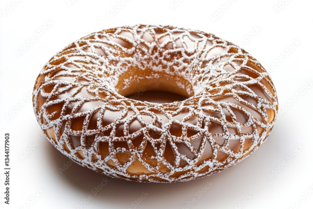 A beautifully crafted donut with intricate icing design, showcasing a blend of golden and white colors for a delightful treat. A beautifully crafted donut with intricate icing design, showcasing a blend of golden and white colors for a delightful treat.